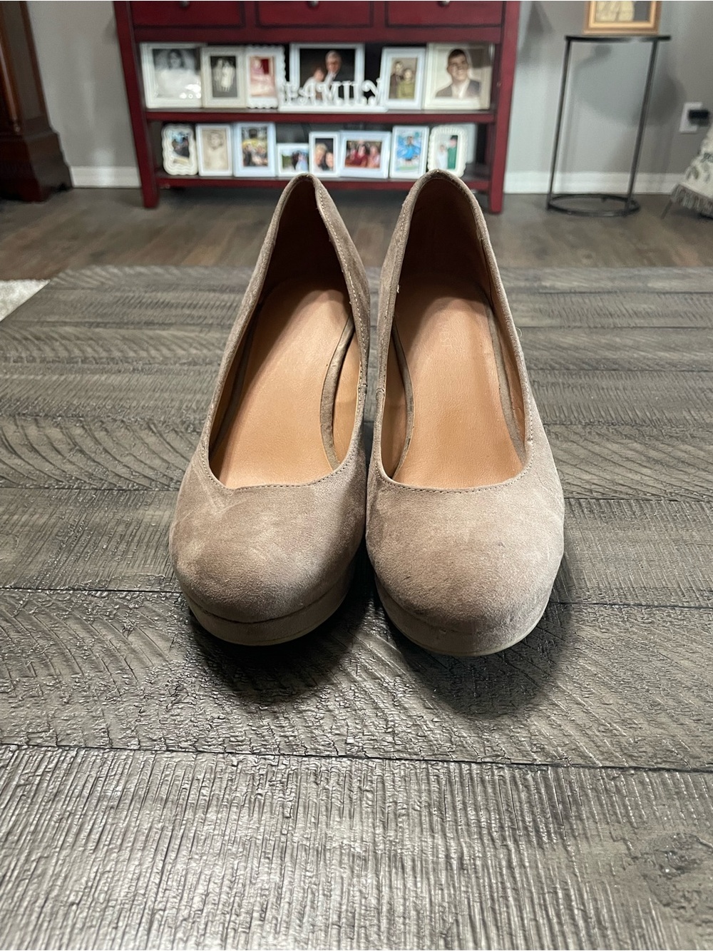 Women’s Taupe Suede Closed-Toe Wedges
